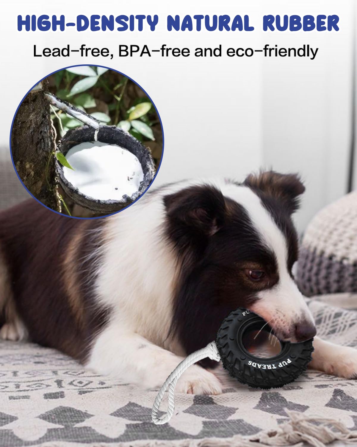 SCHITEC Dog Chew Toy with Rubber Tire & Tug of War Rope for Medium Large Dogs Aggressive Chewers, Interactive Fetch Play Treat Dispenser Pull Toys