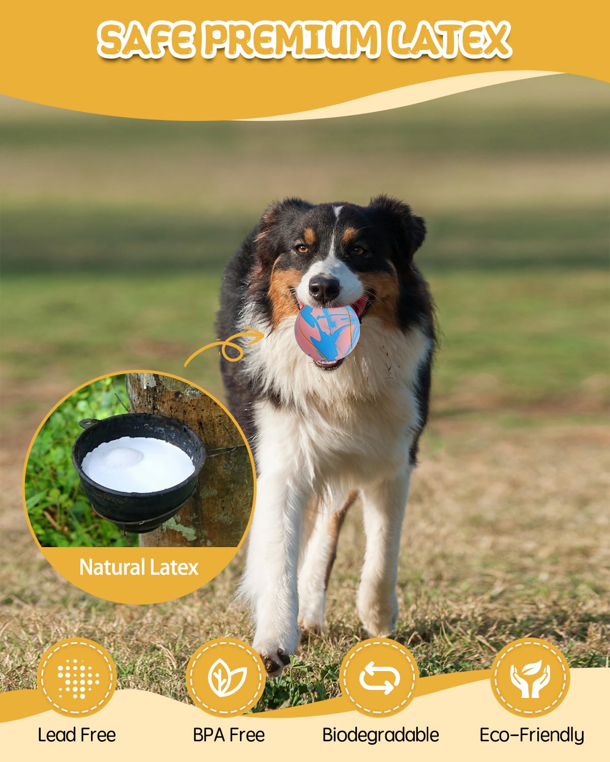 SCHITEC Dog Squeaky Ball Toys, Interactive Tennis Balls for Fetch Play, Latex Rubber Pet Toy for Medium Large Breed Dogs