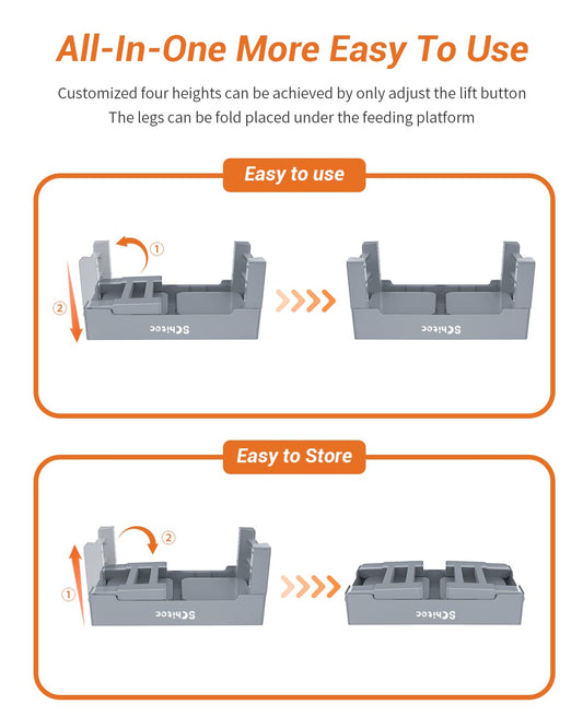 Elevated Dog Bowls, Raised Dog Bowl Stand with Slow Feeder & No Spill Water Bowl, 4 Adjustable Heights for Large Medium and Small Dogs