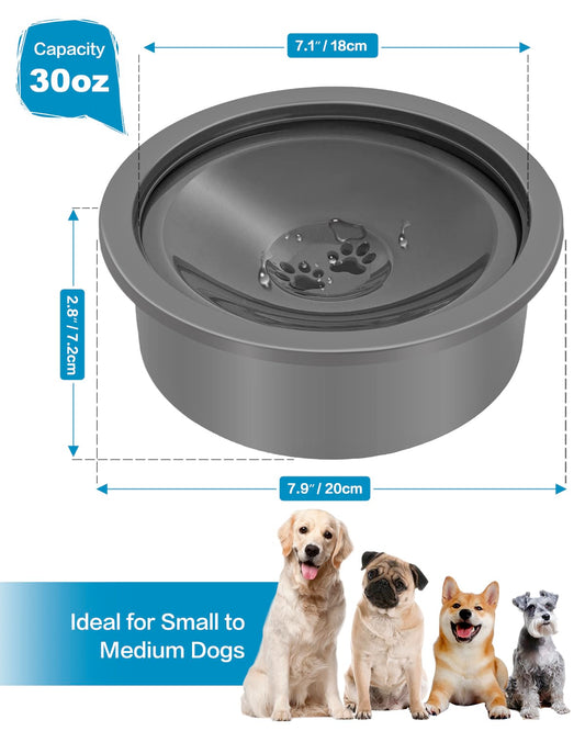 No Spill Dog Water Bowl, Slow Drinking Non Spilling Water Dish, Fits into Elevated Pet Feeder, 30oz Messy Drip Proof Slobber Stopper Water Dispenser for Dogs