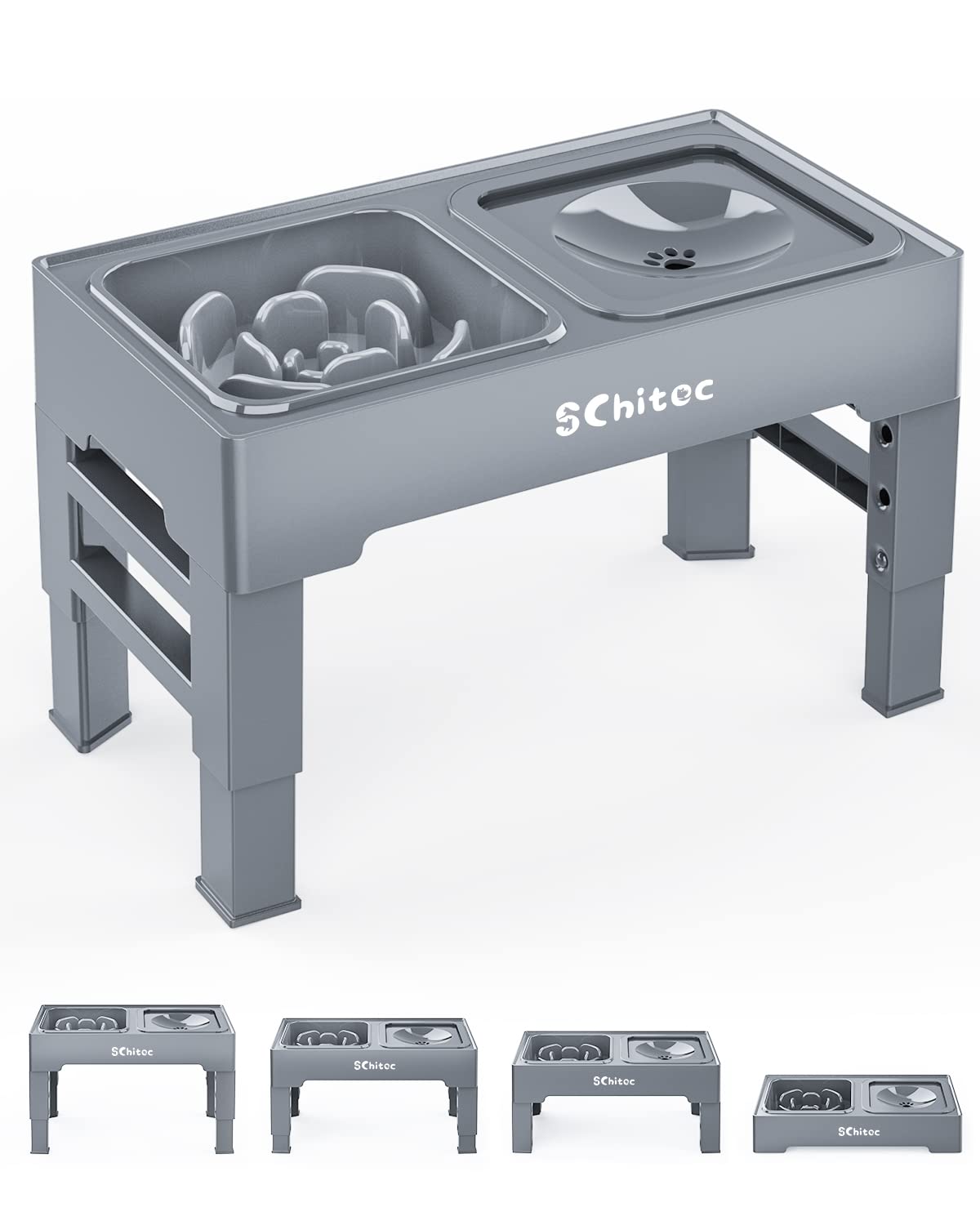 Elevated Dog Bowls, Raised Dog Bowl Stand with Slow Feeder & No Spill Water Bowl, 4 Adjustable Heights for Large Medium and Small Dogs