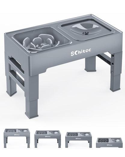 Elevated Dog Bowls, Raised Dog Bowl Stand with Slow Feeder & No Spill Water Bowl, 4 Adjustable Heights for Large Medium and Small Dogs