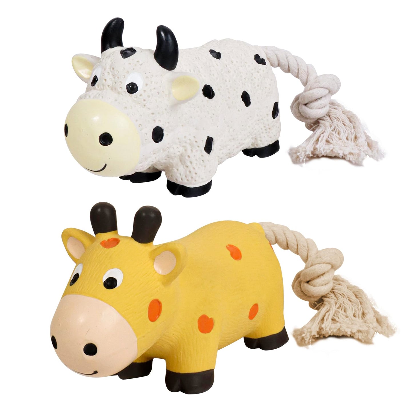 SCHITEC Squeaky Rope Dog Toys, Latex Rubber Squeak Animal Tug of War Toy, [2 Pack] Interactive Play Puppy Chew Toy for Small Medium Dogs