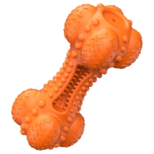 SCHITEC Squeaky Dog Chew Toy, Tough Durable Natural Rubber Bone with Toothbrush, Indestructible for Aggressive Chewers Large Medium Breed Teeth Cleaning