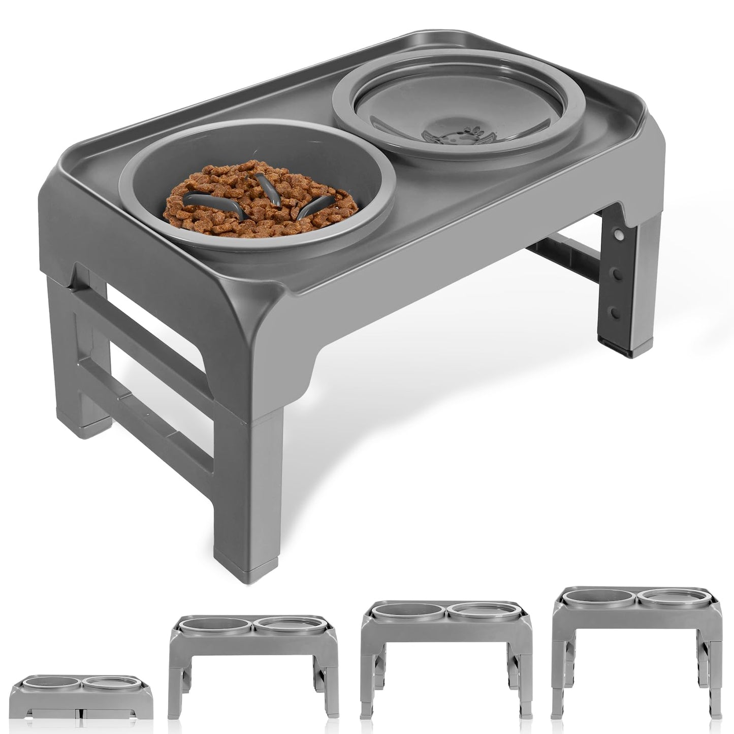 Elevated Dog Bowls, Slow Feeder & No Spill Water Bowl Stand, Raised Food Bowls with 4 Adjustable Heights for Small Medium Large Dogs