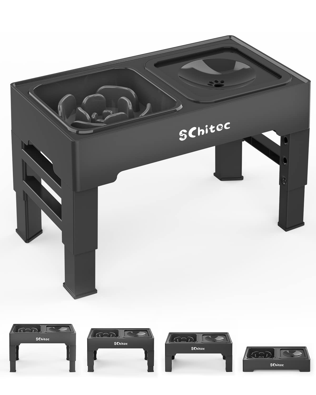 Elevated Dog Bowls, Raised Dog Bowl Stand with Slow Feeder & No Spill Water Bowl, 4 Adjustable Heights for Large Medium and Small Dogs