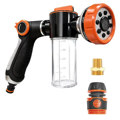 SCHITEC Upgraded Dog Wash Hose Attachment with 100cc Soap Dispenser, 8-in-1 Spray Modes Dog Shampoo Sprayer Nozzle Pet Shower Attachment for Bathing Dogs, Car Wash, Garden Watering