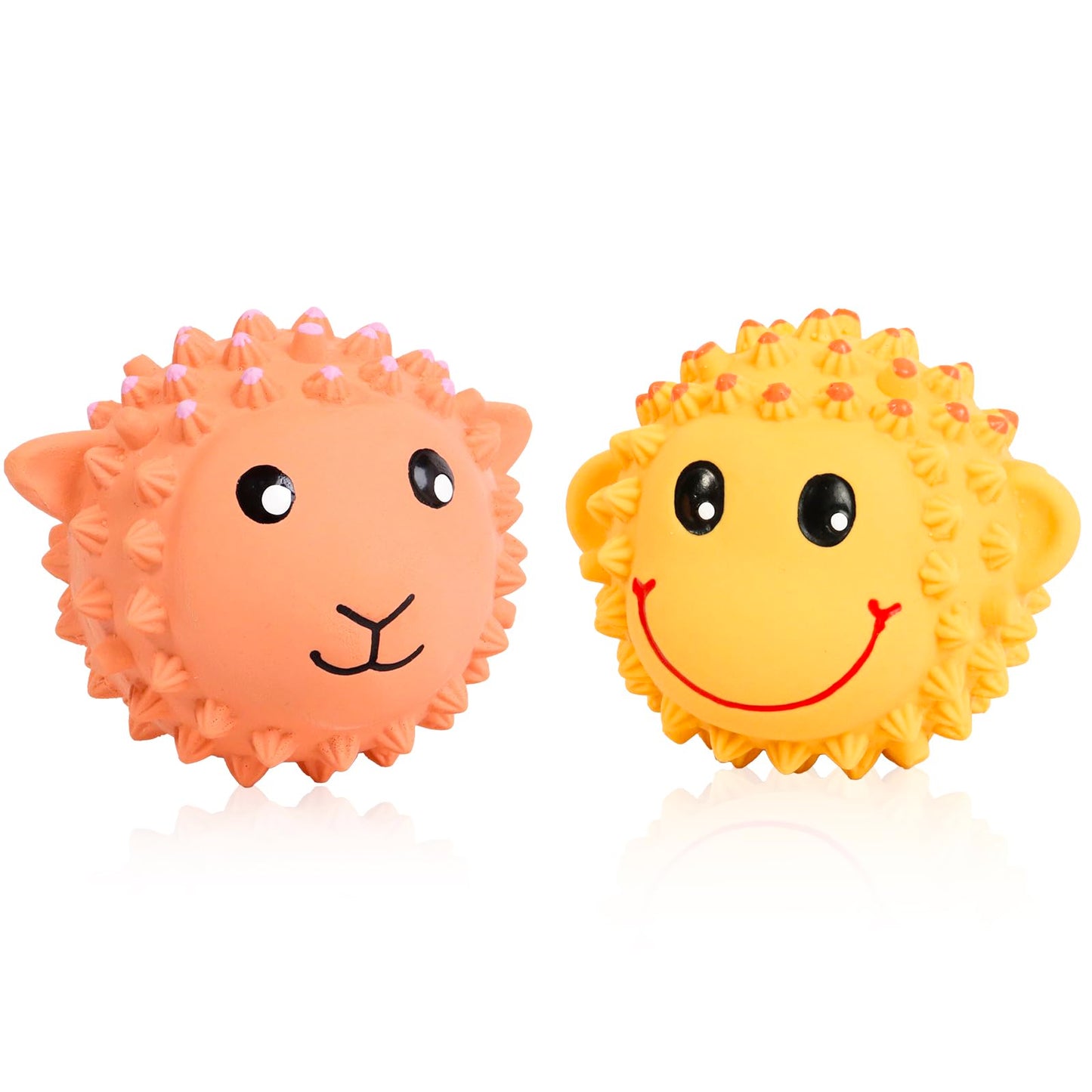 SCHITEC Squeaky Dog Toys, 3'' Interactive Latex Squeak Fetch Play Animal Balls, [2 Pack] Spiky Soft Rubber Puppy Teeth Clean Pet Toy for Small Medium Dogs