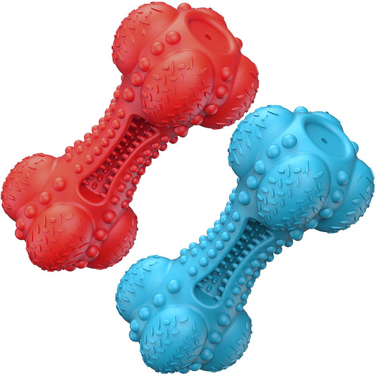 SCHITEC Squeaky Dog Chew Toy for Aggressive Chewers Large Breed, [2 Pack] Tough Interactive Teething Rubber Bone for Big Medium Dogs