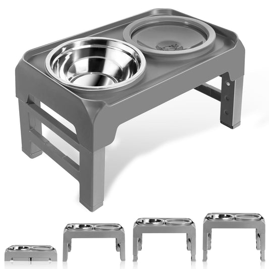 Elevated Dog Bowls, Raised Bowl Stand with No Spill Slow Water Feeder & Stainless Steel Food Dish, Feeding Station with 4 Adjustable Heights for Small Medium Large Dogs