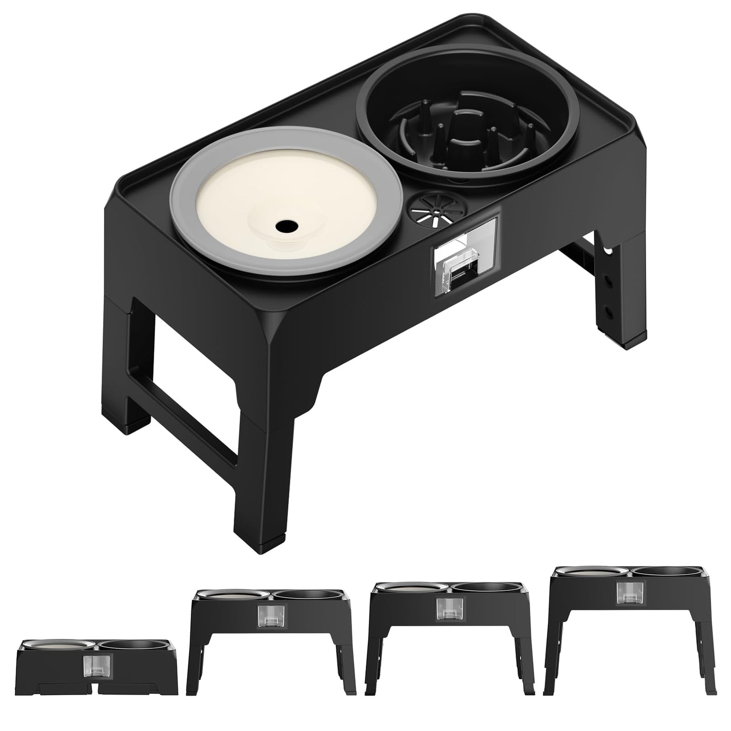 Elevated Slow Feeder Dog Bowls, Adjustable Raised Stand with Food Dish & No Spill Water Bowl Set, Neater Pet Feeding Station for Large Medium Small Breed Dogs