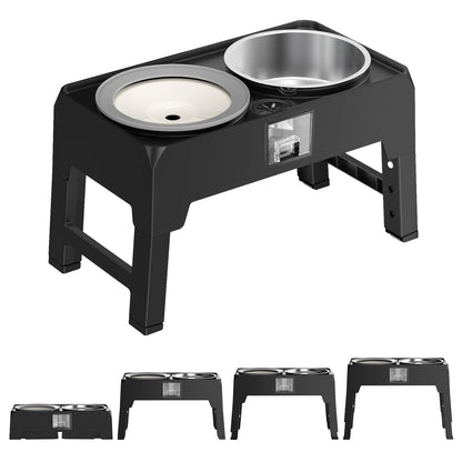 Elevated Dog Bowls, Raised Bowl Stand with No Spill Slow Water Feeder & Stainless Steel Food Dish, Adjustable Feeding Station for Small Medium Large Dogs