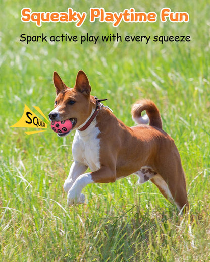 SCHITEC Squeaky Dog Toys for Aggressive Chewers, Tough Rubber Bouncy Balls for Boredom, Durable Pet Chew Toy Ball for Large Medium Breed Dogs (2.8 * 3.7inch)