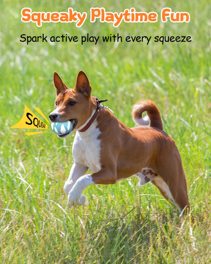 SCHITEC Squeaky Dog Toys for Aggressive Chewers, Tough Rubber Bouncy Balls for Boredom, Durable Pet Chew Toy Ball for Large Medium Breed Dogs (2.8 * 3.7inch)