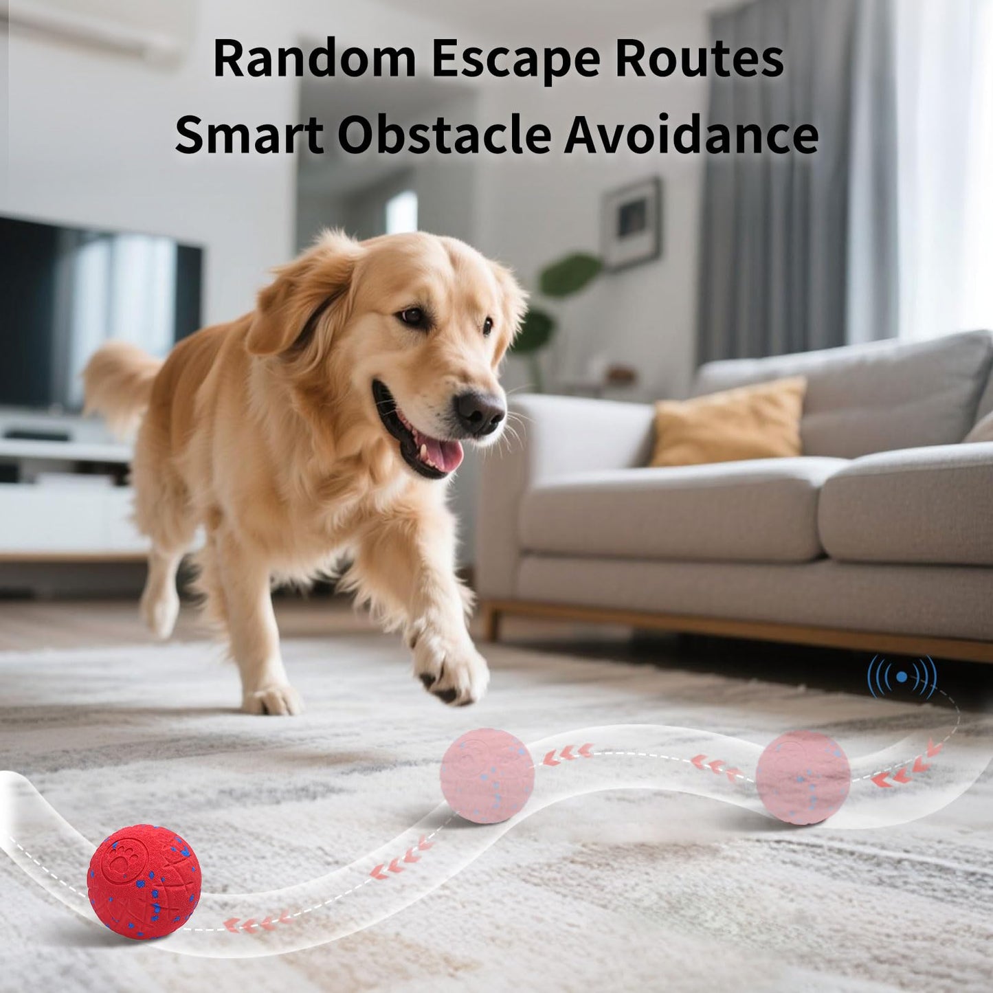 SCHITEC Smart Interactive Dog Toy Ball – Automatic Moving & Bouncing Balls for Large Dogs, Rechargeable Motorized Dog Ball, Stimulating Pet Toy for Active & Bored Medium Large Dogs (Red)