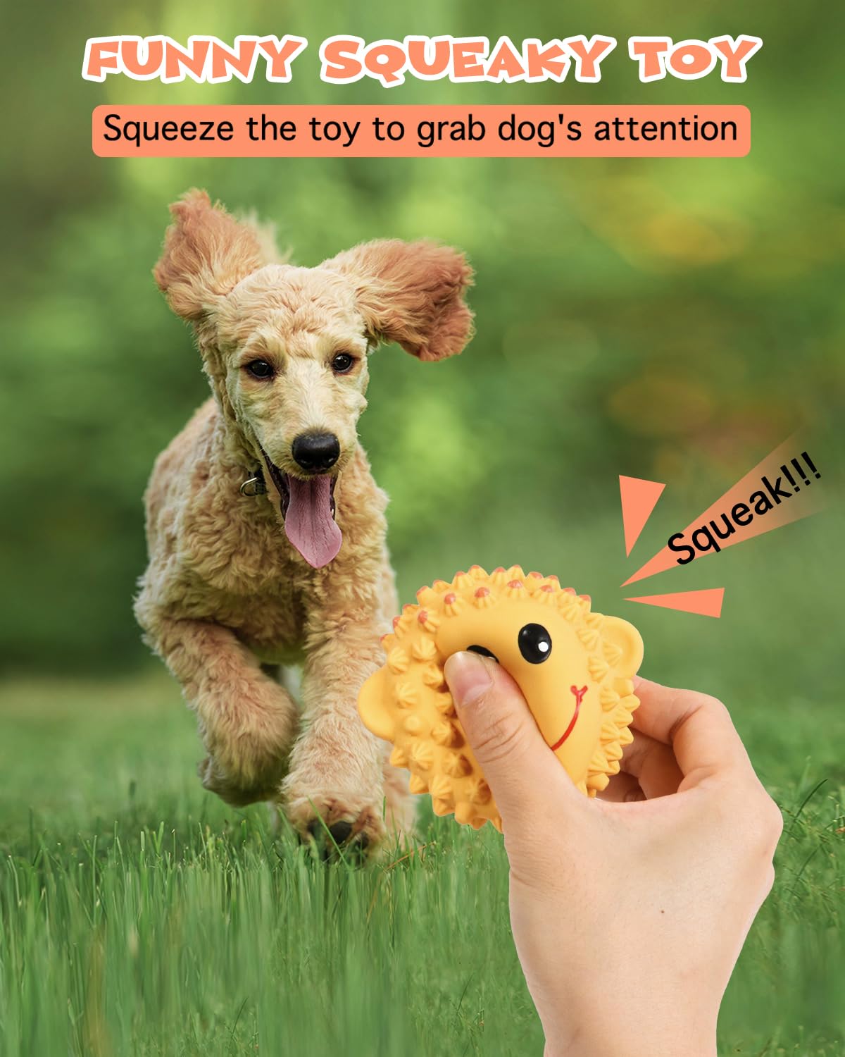 SCHITEC Squeaky Dog Toys, 3'' Interactive Latex Squeak Fetch Play Animal Balls, [2 Pack] Spiky Soft Rubber Puppy Teeth Clean Pet Toy for Small Medium Dogs