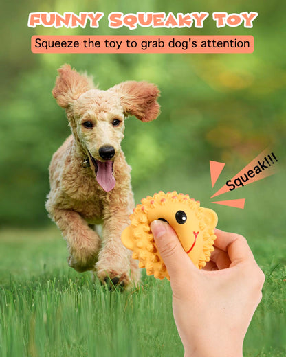 SCHITEC Squeaky Dog Toys, 3'' Interactive Latex Squeak Fetch Play Animal Balls, [2 Pack] Spiky Soft Rubber Puppy Teeth Clean Pet Toy for Small Medium Dogs