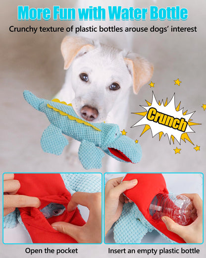 SCHITEC Squeaky Dog Toys, Crinkle Plush Water Bottle Toy with No Stuffing Body, Interactive Squawking Pet Chew Toy for Puppy Small Medium Large Dogs