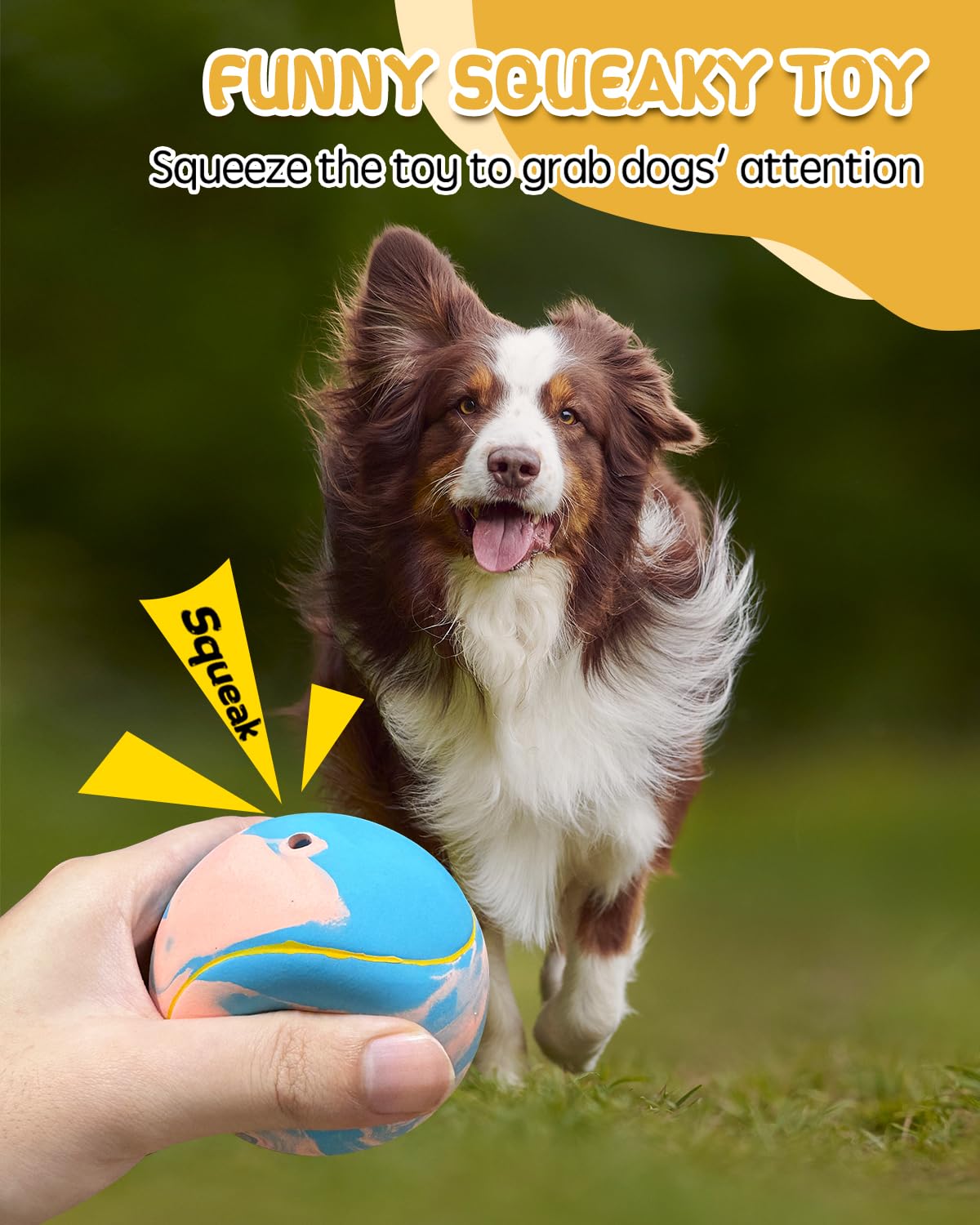 SCHITEC Dog Squeaky Ball Toys, Interactive Tennis Balls for Fetch Play, Latex Rubber Pet Toy for Medium Large Breed Dogs