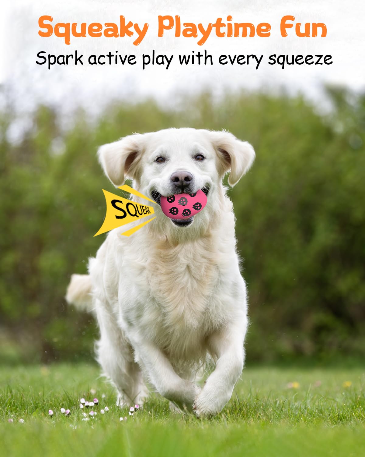 SCHITEC Squeaky Dog Toys for Aggressive Chewers, Tough Rubber Bouncy Balls for Boredom, Durable Pet Chew Toy Ball for Large Medium Breed Dogs (3.4 * 4.5inch)