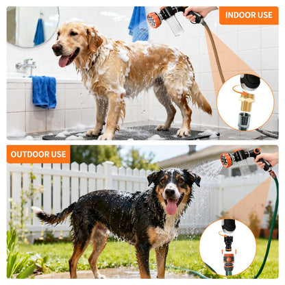 SCHITEC Upgraded Dog Wash Hose Attachment with 100cc Soap Dispenser, 8-in-1 Spray Modes Dog Shampoo Sprayer Nozzle Pet Shower Attachment for Bathing Dogs, Car Wash, Garden Watering
