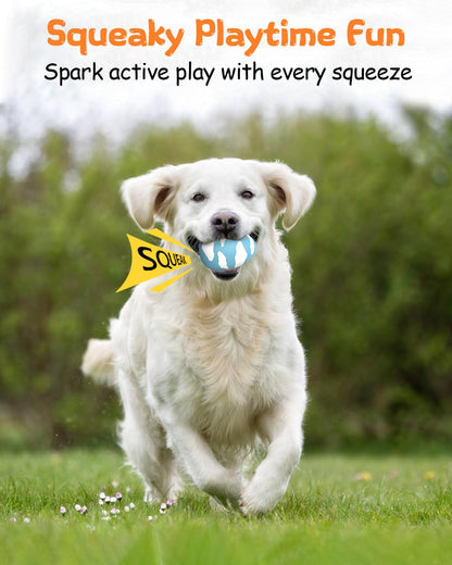 SCHITEC Squeaky Dog Toys for Aggressive Chewers, Tough Rubber Bouncy Balls for Boredom, Durable Pet Chew Toy Ball for Large Medium Breed Dogs (3.4 * 4.5inch)