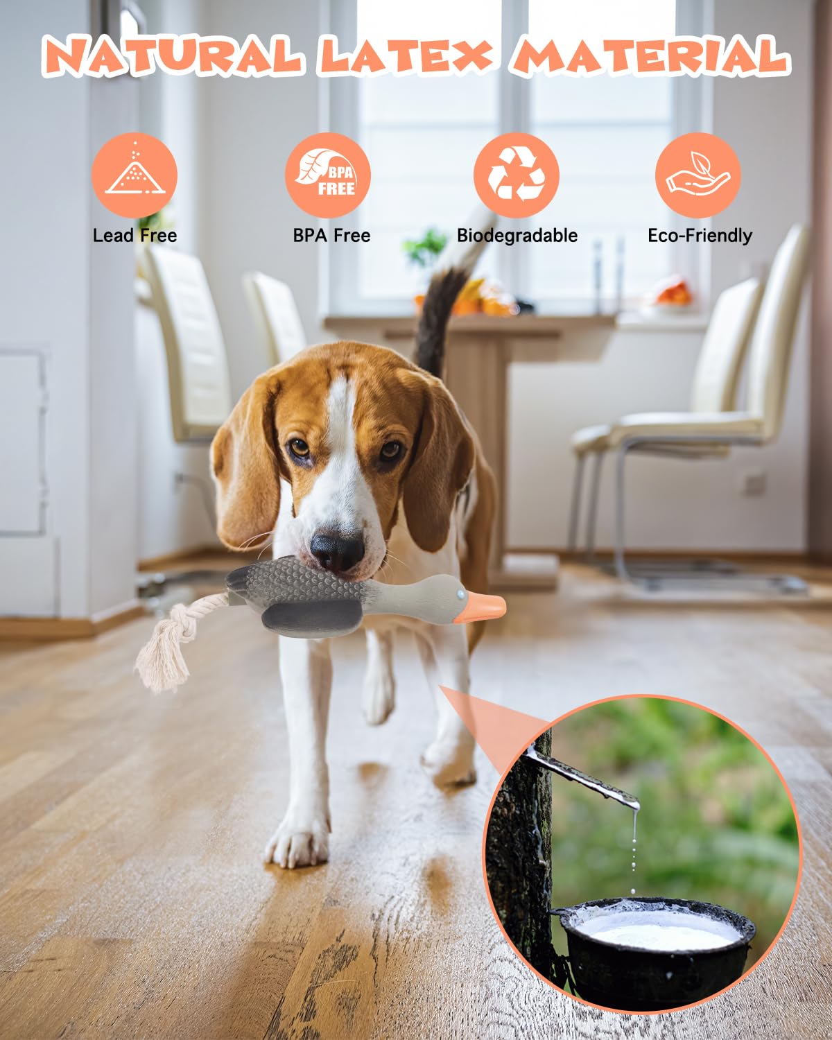 SCHITEC Squeaky Rope Dog Toys, Latex Rubber Squeak Duck Tug of War Toy, Interactive Play Puppy Stuffed Chew Toy for Small Medium Dogs