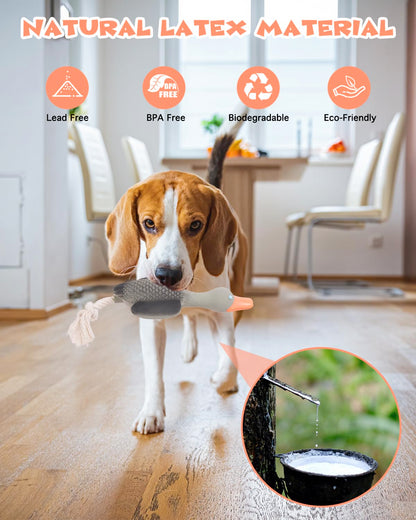 SCHITEC Squeaky Rope Dog Toys, Latex Rubber Squeak Duck Tug of War Toy, Interactive Play Puppy Stuffed Chew Toy for Small Medium Dogs