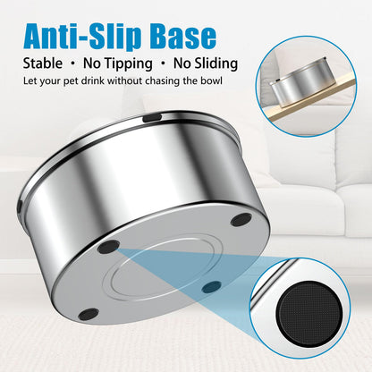 SCHITEC Dog Water Bowl No Spill 3L/0.8 Gallon Slow Drinking Anti-Splash Stainless Steel Dog Bowl with Floating Disk, Spill Proof Pet Travel Water Dispenser for Sloppy Messy Drinkers(Gray)