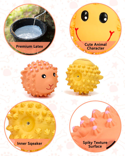 SCHITEC Squeaky Dog Toys, 3'' Interactive Latex Squeak Fetch Play Animal Balls, [2 Pack] Spiky Soft Rubber Puppy Teeth Clean Pet Toy for Small Medium Dogs