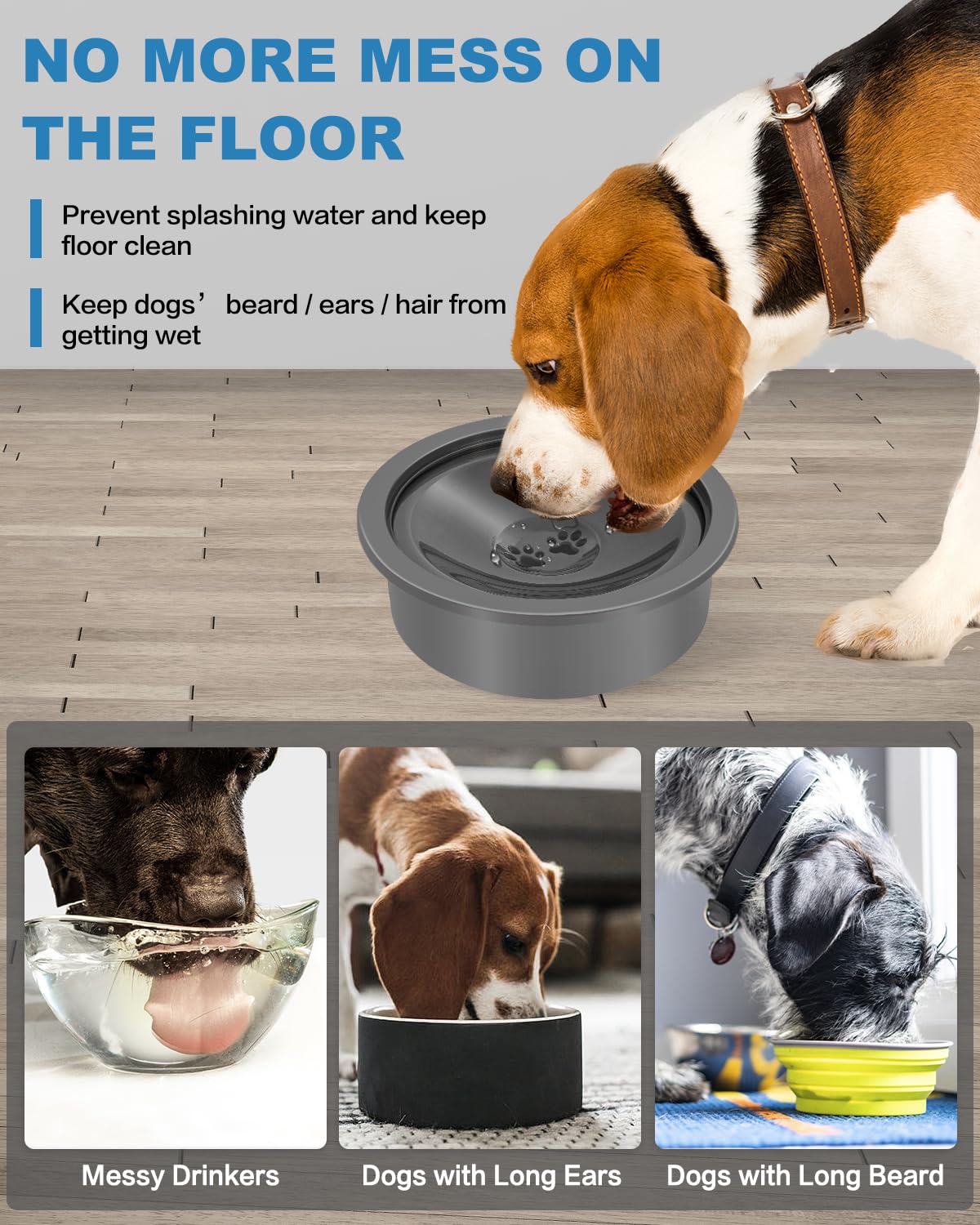 No Spill Dog Water Bowl, Slow Drinking Non Spilling Water Dish, Fits into Elevated Pet Feeder, 30oz Messy Drip Proof Slobber Stopper Water Dispenser for Dogs