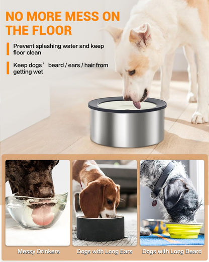 No Spill Water Bowl for Dogs, 2L Large Stainless Steel Slow Drinking Water Dish Dispenser, Spilling Drip & Splash Proof Slobber Stopper for Messy Drinkers