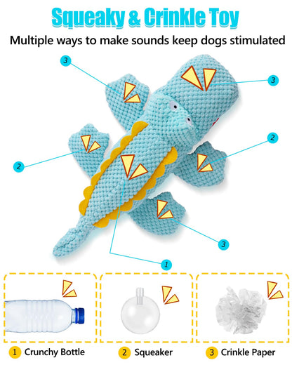 SCHITEC Squeaky Dog Toys, Crinkle Plush Water Bottle Toy with No Stuffing Body, Interactive Squawking Pet Chew Toy for Puppy Small Medium Large Dogs