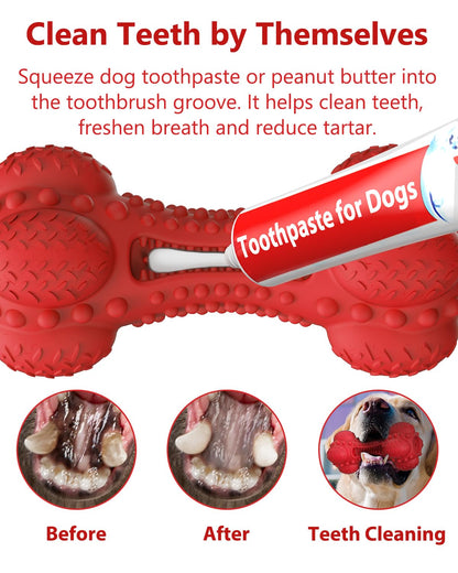 SCHITEC Squeaky Dog Chew Toy for Aggressive Chewers Large Breed, Tough Interactive Teething Rubber Bone for Big Medium Dogs
