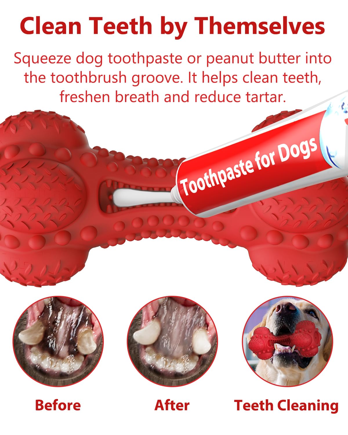 SCHITEC Squeaky Dog Chew Toy for Aggressive Chewers Large Breed, [2 Pack] Tough Interactive Teething Rubber Bone for Big Medium Dogs