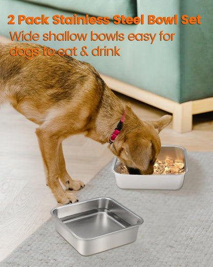 Stainless Steel Dog Bowls, [2 Pack] Water and Food Bowl Set, 1.6L Pet Metal Dishes for Small Medium Large Dogs