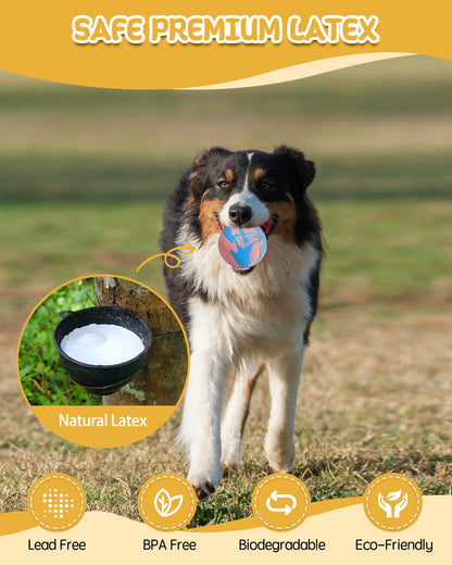 SCHITEC Dog Squeaky Ball Toys, Interactive Tennis Balls for Fetch Play, Latex Rubber Pet Toy for Medium Large Breed Dogs