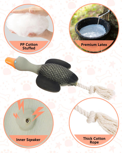 SCHITEC Squeaky Rope Dog Toys, Latex Rubber Squeak Duck Tug of War Toy, Interactive Play Puppy Stuffed Chew Toy for Small Medium Dogs