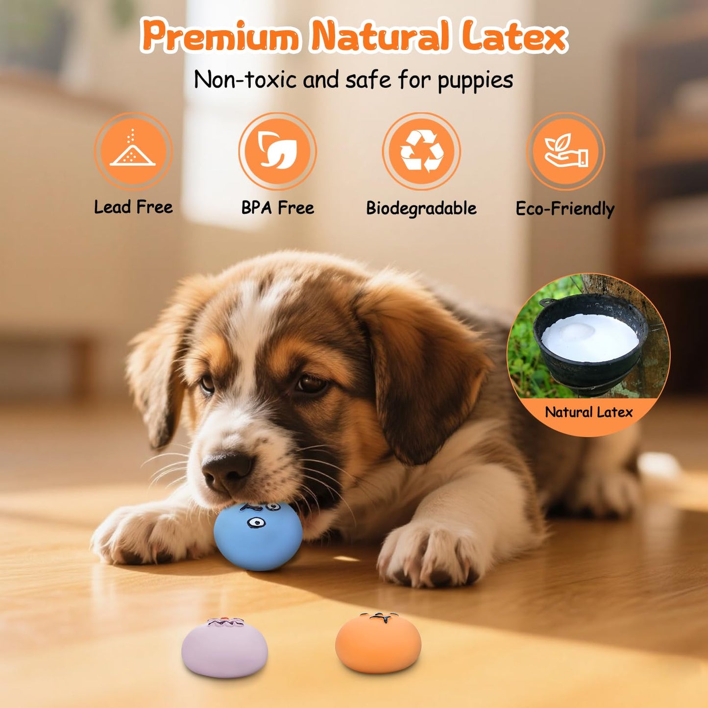 Squeaky Dog Toys for Puppies Small Dogs, [6 Pack] Latex Rubber Interactive Fetch Balls with Squeaker, Funny Puppy Play Ball Toy