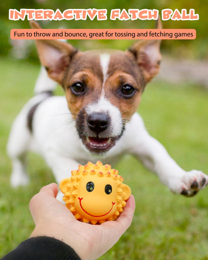 SCHITEC Squeaky Dog Toys, 3'' Interactive Latex Squeak Fetch Play Animal Balls, [2 Pack] Spiky Soft Rubber Puppy Teeth Clean Pet Toy for Small Medium Dogs