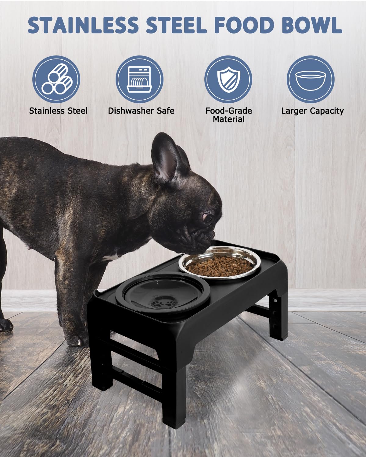 Elevated Dog Bowls, Raised Bowl Stand with No Spill Slow Water Feeder & Stainless Steel Food Dish, Feeding Station with 4 Adjustable Heights for Small Medium Large Dogs
