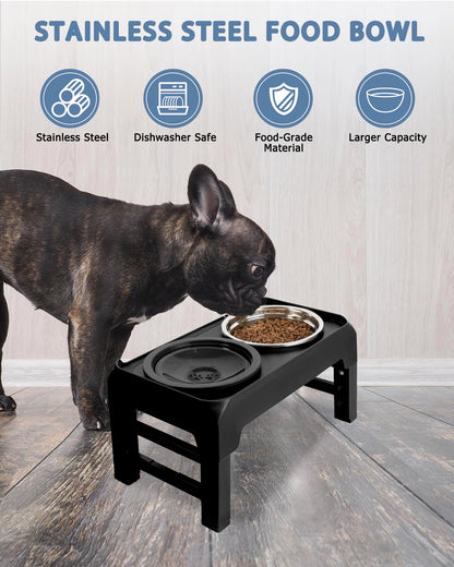 Elevated Dog Bowls, Raised Bowl Stand with No Spill Slow Water Feeder & Stainless Steel Food Dish, Feeding Station with 4 Adjustable Heights for Small Medium Large Dogs