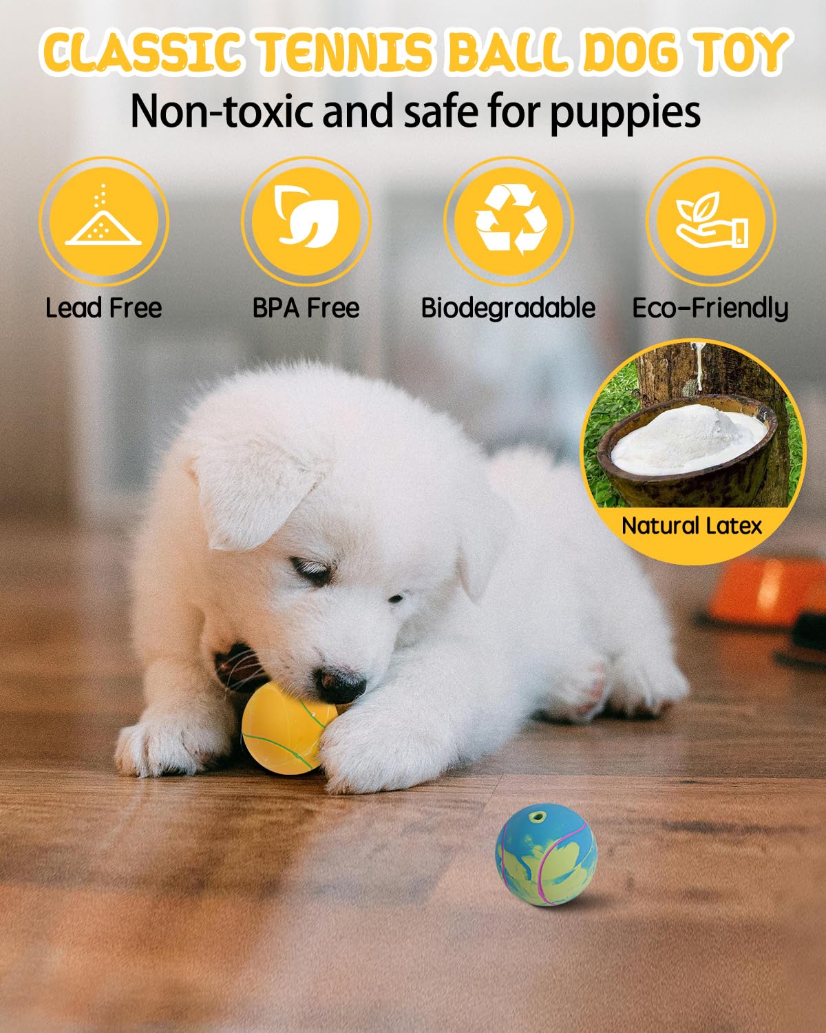 SCHITEC Dog Squeaky Toy Balls, Puppy Tennis Balls for Fetch Play, Interactive Latex Squeak Pet Toy for Puppies Mini Breed Small Dogs