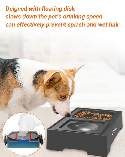 Elevated Dog Bowls, Raised Dog Bowl Stand with Slow Feeder & No Spill Water Bowl, 4 Adjustable Heights for Large Medium and Small Dogs