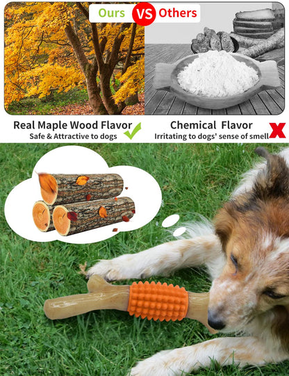 SCHITEC Dog Chew Toy for Aggressive Chewers, Tough Big Nylon & Rubber Teething Stick with Real Maple Wood Flavor for Large Medium Breed