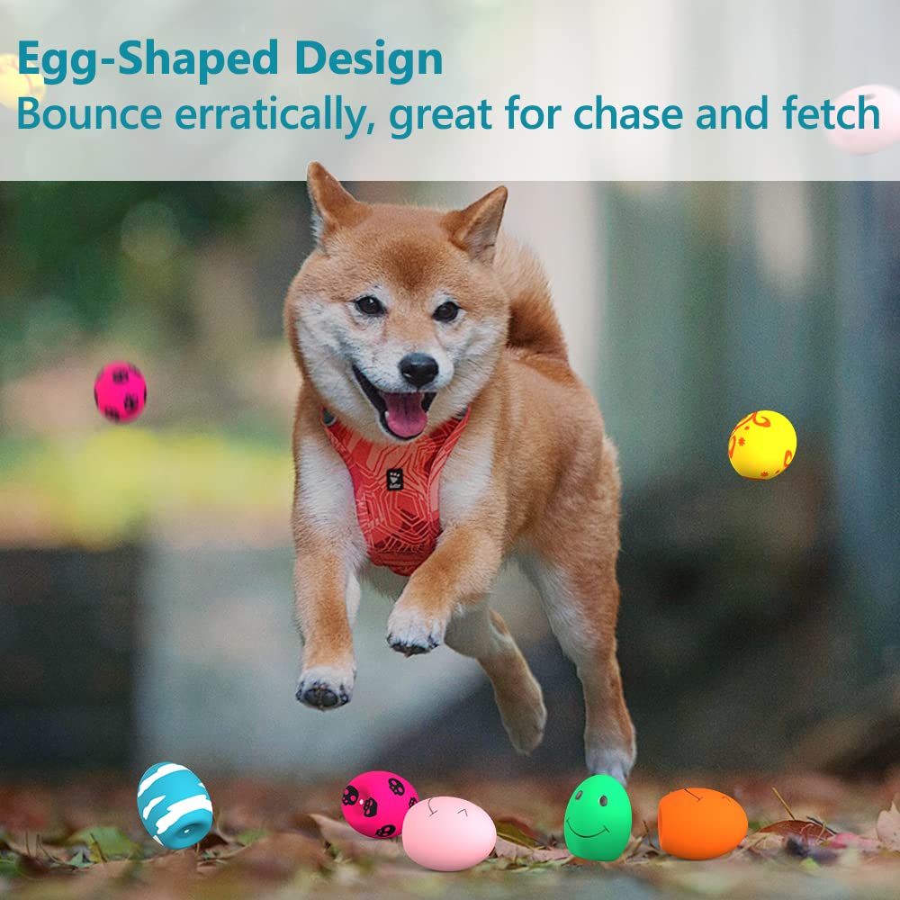 Dog Squeaky Toy, Latex Bouncy Egg Balls with Squeaker for Puppy Small Pet Dogs, Soft Rubber Sound Toys for Interactive Fetch Play