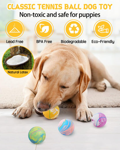 SCHITEC Dog Squeaky Toy Balls, Interactive Tennis Ball for Puppies Small Pet Medium Breed Dogs, Latex Rubber Puppy Fetch Play Toys