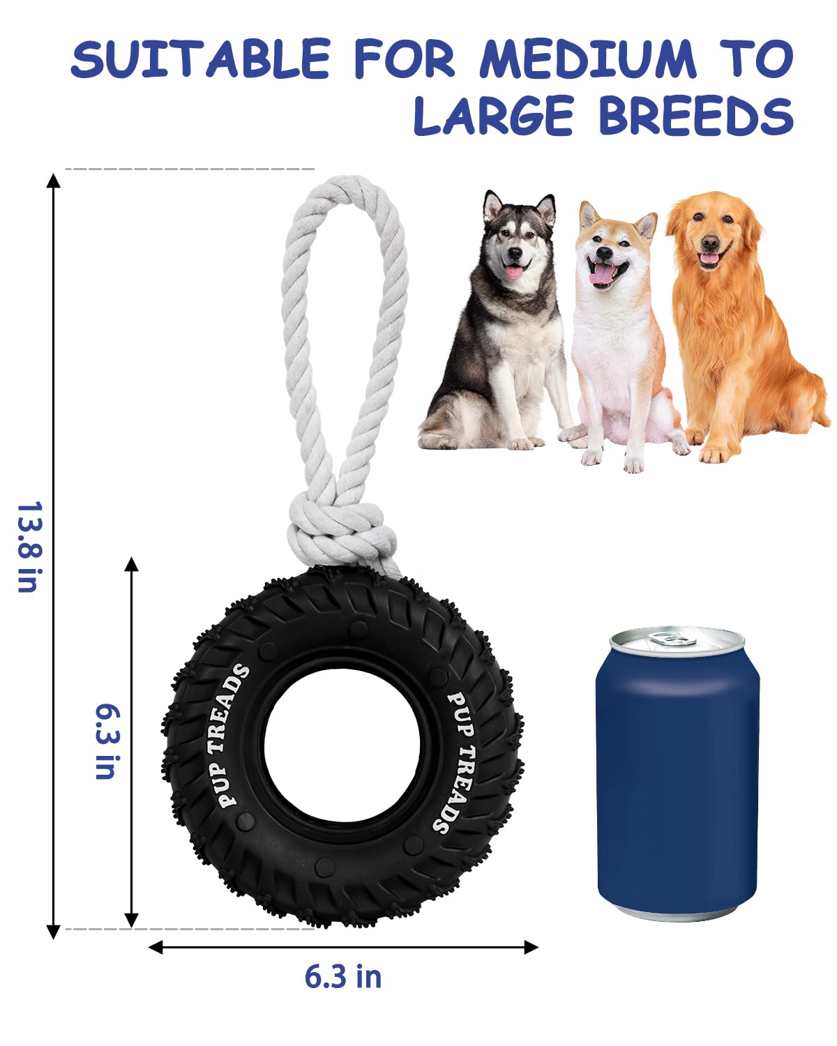 SCHITEC Dog Chew Toy with Rubber Tire & Tug of War Rope for Medium Large Dogs Aggressive Chewers, Interactive Fetch Play Treat Dispenser Pull Toys