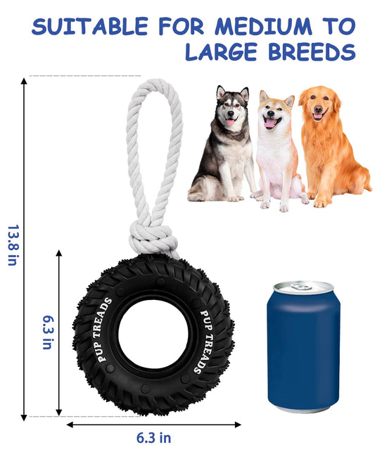 SCHITEC Dog Chew Toy with Rubber Tire & Tug of War Rope for Medium Large Dogs Aggressive Chewers, Interactive Fetch Play Treat Dispenser Pull Toys