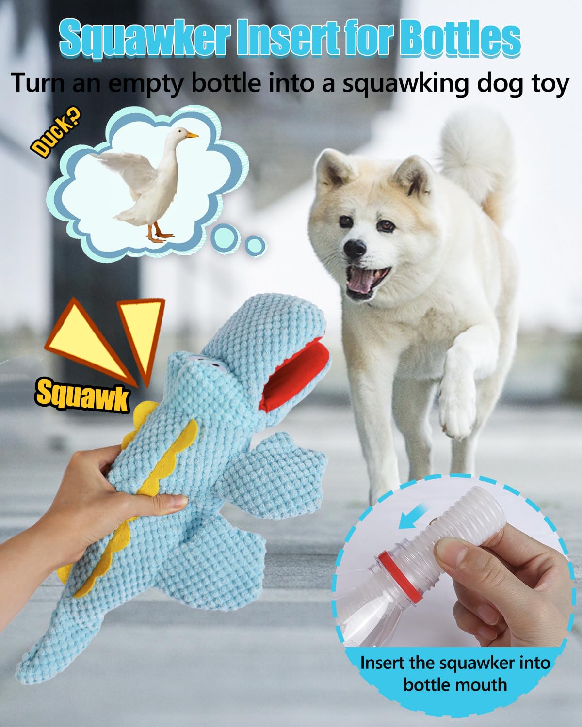 SCHITEC Squeaky Dog Toys, Crinkle Plush Water Bottle Toy with No Stuffing Body, Interactive Squawking Pet Chew Toy for Puppy Small Medium Large Dogs